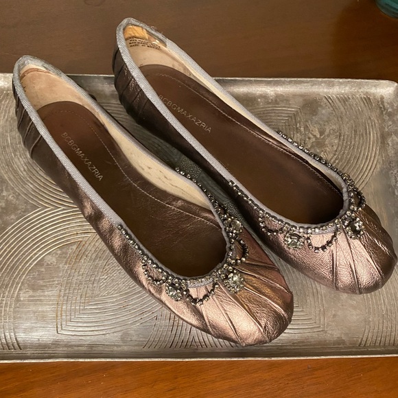 bcbgmaxazria ballet flats bronze bejeweled and worn a couple times - Picture 3 of 6